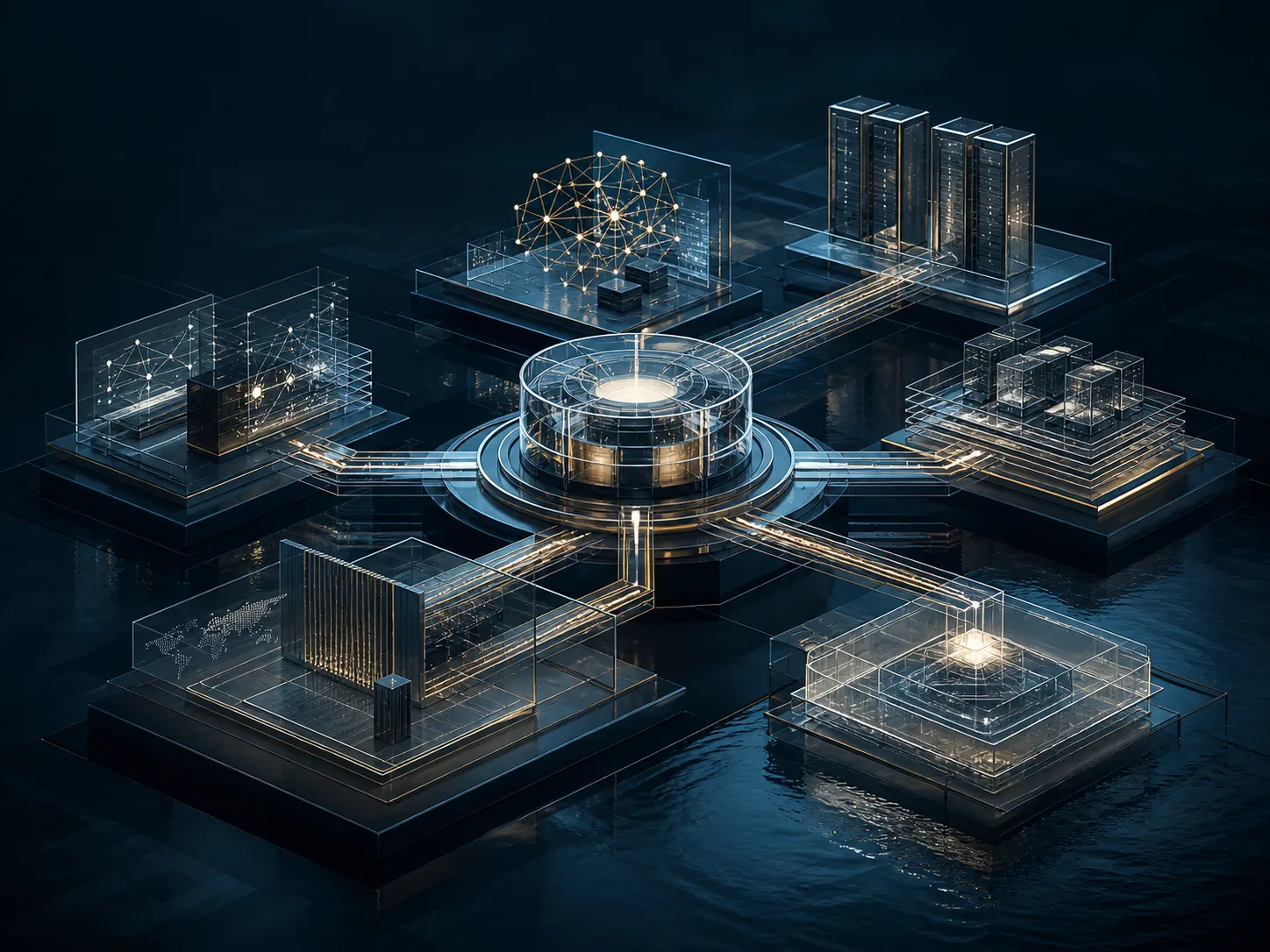 A layered technology operating system connecting data, models and services